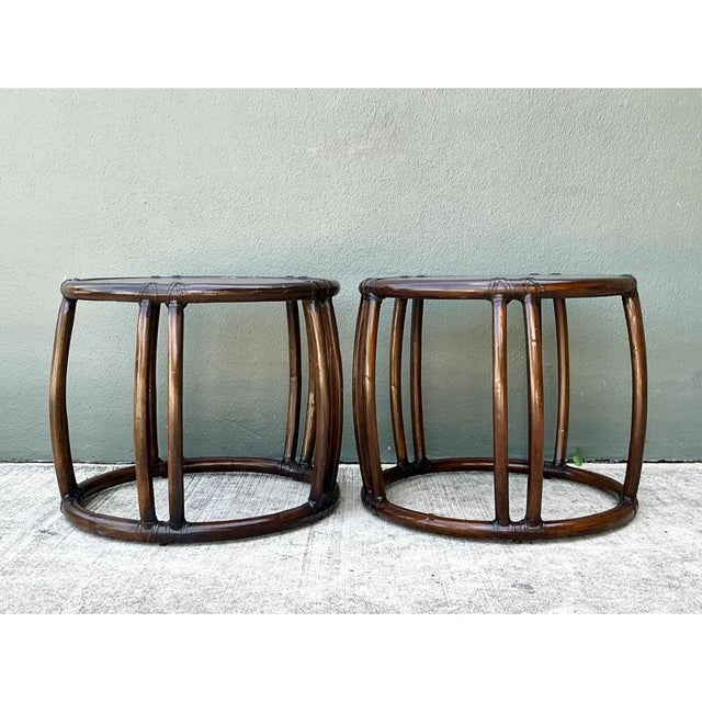 Vintage McGuire Rattan Drum Side Tables - A Pair For Sale - Image 9 of 12