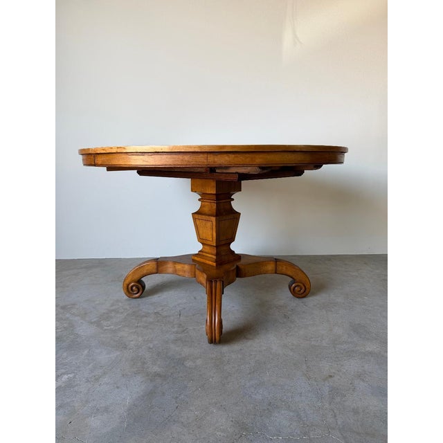 Vintage Biedermeier Neoclassical-Style Cherry Wood Expandable Pedestal Dining Table For Sale - Image 9 of 18