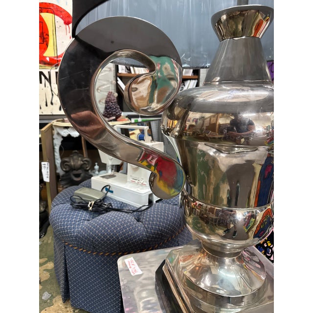 Metal Large Scale Nickel Plated Sculptural Urn Lamp For Sale - Image 7 of 8