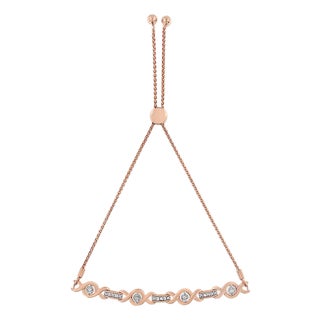 14K Rose Gold Plated .925 Sterling Silver Channel Set Diamond Accent Twist 4���-10��� Adjustable Bolo Bracelet (I-J Color, I3 Clarity) For Sale