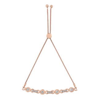 14K Rose Gold Plated .925 Sterling Silver Channel Set Diamond Accent Twist Adjustable Bolo Bracelet For Sale