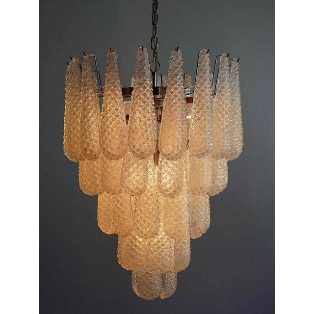Large Italian Murano Chandelier with 52 Glass Petals Drop, 1970s, Set of 2 For Sale - Image 6 of 12