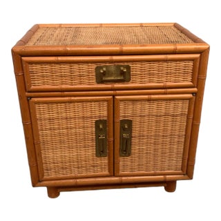 Late 20th Century Vintage Faux Bamboo and Wicker Nightstand For Sale