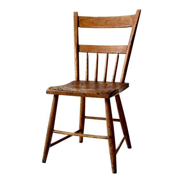 Antique Plank Seat Farmhouse Chair For Sale