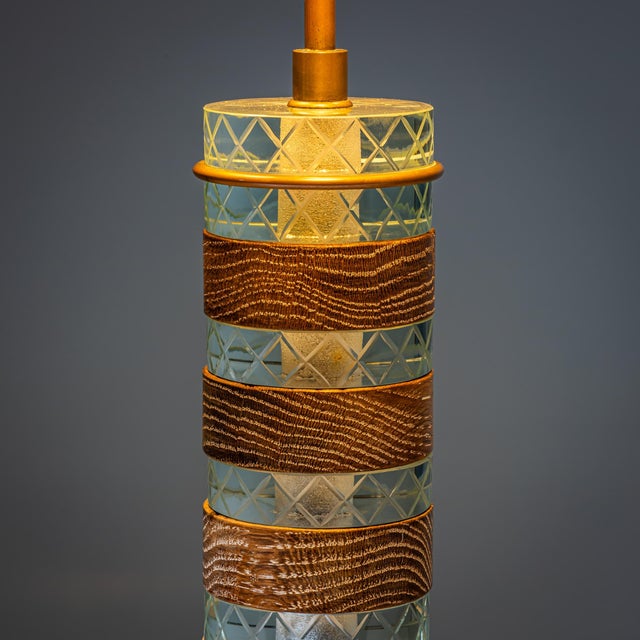 Fontana Arte Mid-20th Century Table Lamp in Glass and Wood, Probably Italy For Sale - Image 4 of 11