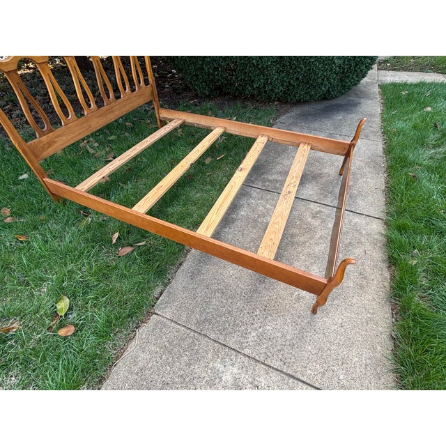 Wood Vintage Full Size French Provincial Solid Wood Bed For Sale - Image 7 of 11