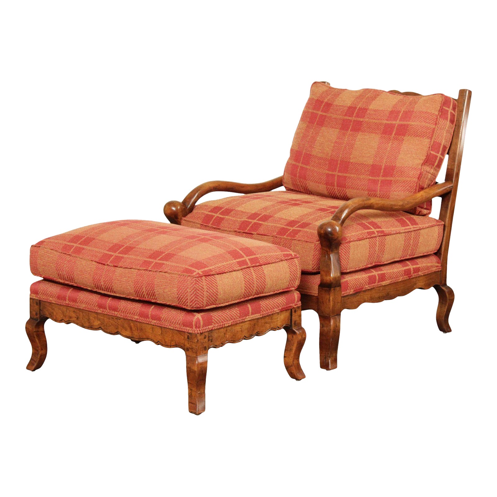 2010s French Country Style Kercher Lounge Chair and Ottoman 2 Pieces