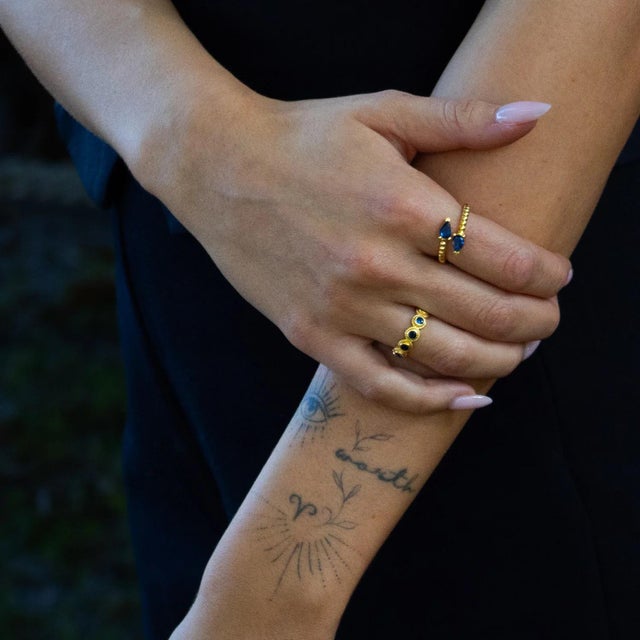 Sapphire Teardrop Glow Gold Adjustable Ring, Size 8 For Sale - Image 4 of 9