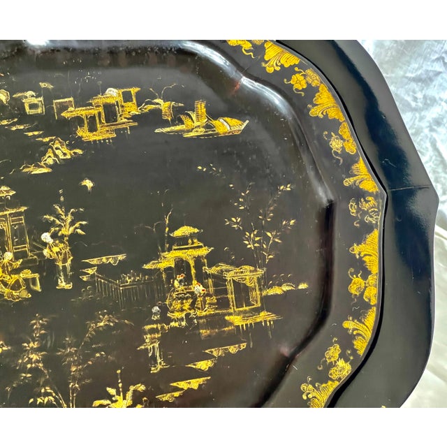 French Antique Papier Mache Large Serving Tray on Stand, C1880 For Sale - Image 9 of 14