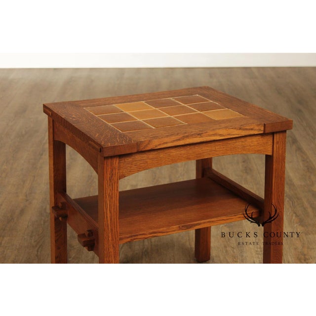 Stickley Mission Collection Pair Of Oak Tile Top End Tables For Sale - Image 15 of 18