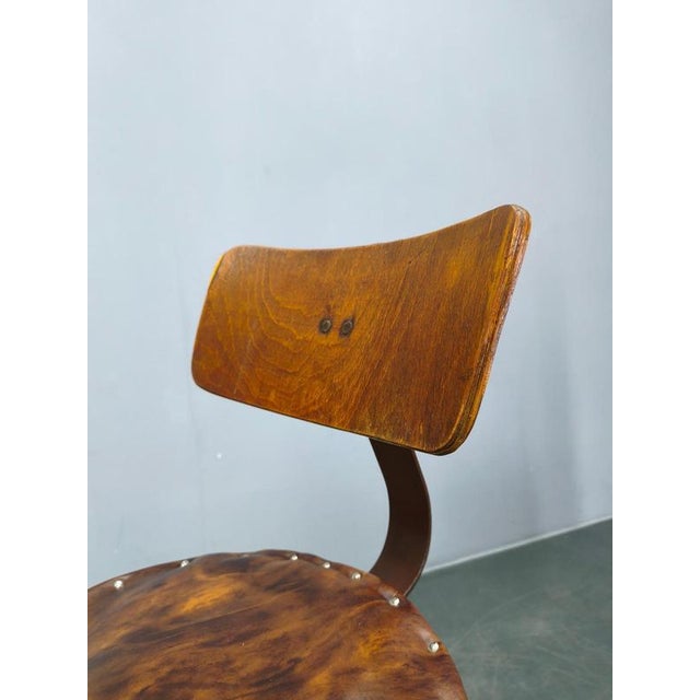 Industrial Adjustable Swivel Chair with Leather Seat, 1930s For Sale - Image 6 of 16