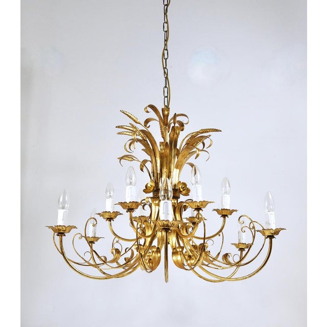 Hollywood Regency Wheat Floral Bouquet Gilt Iron Chandelier by Hans Kögl, 1970s For Sale - Image 16 of 18