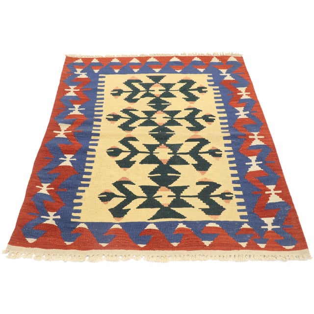 Tribal Vintage Persian Shiraz Kilim Rug - 03'01 X 03'10 For Sale - Image 3 of 9