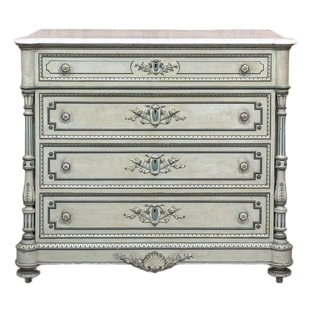 19th Century French Louis XVI Painted Commode With Carrara Marble For Sale