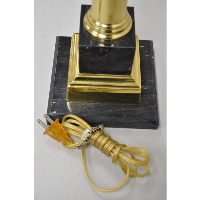 Vintage French Empire Brass & Italian Black Marble Column Table Lamps - A Pair For Sale - Image 10 of 12