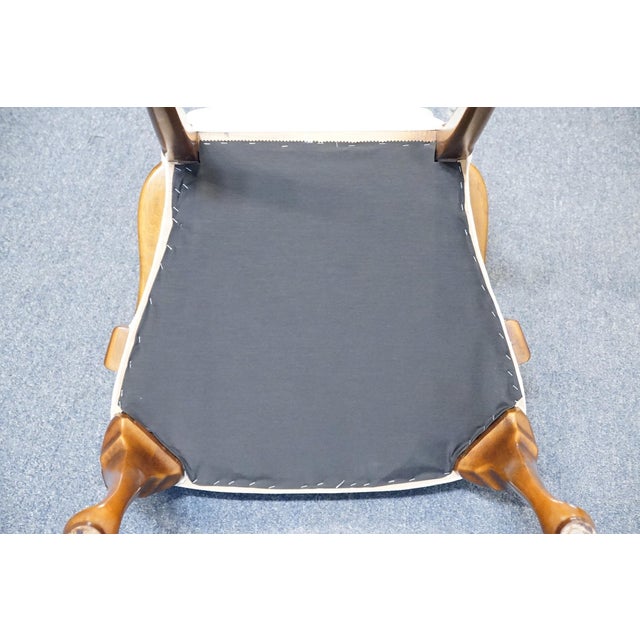 High End Vintage Solid Cherry Traditional Georgian White Upholstered High Back Dining Arm Chair For Sale - Image 9 of 9
