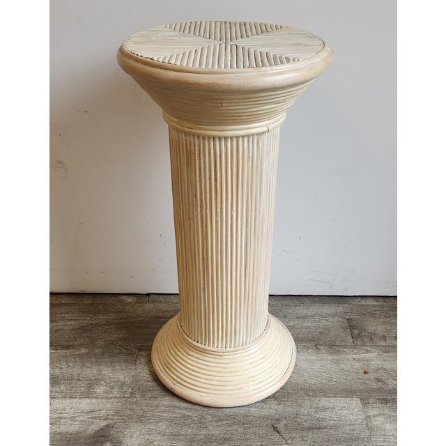 Vintage Split Reed Rattan Pedestal Column - Gabriella Crespi Style Plant Stand For Sale - Image 9 of 13