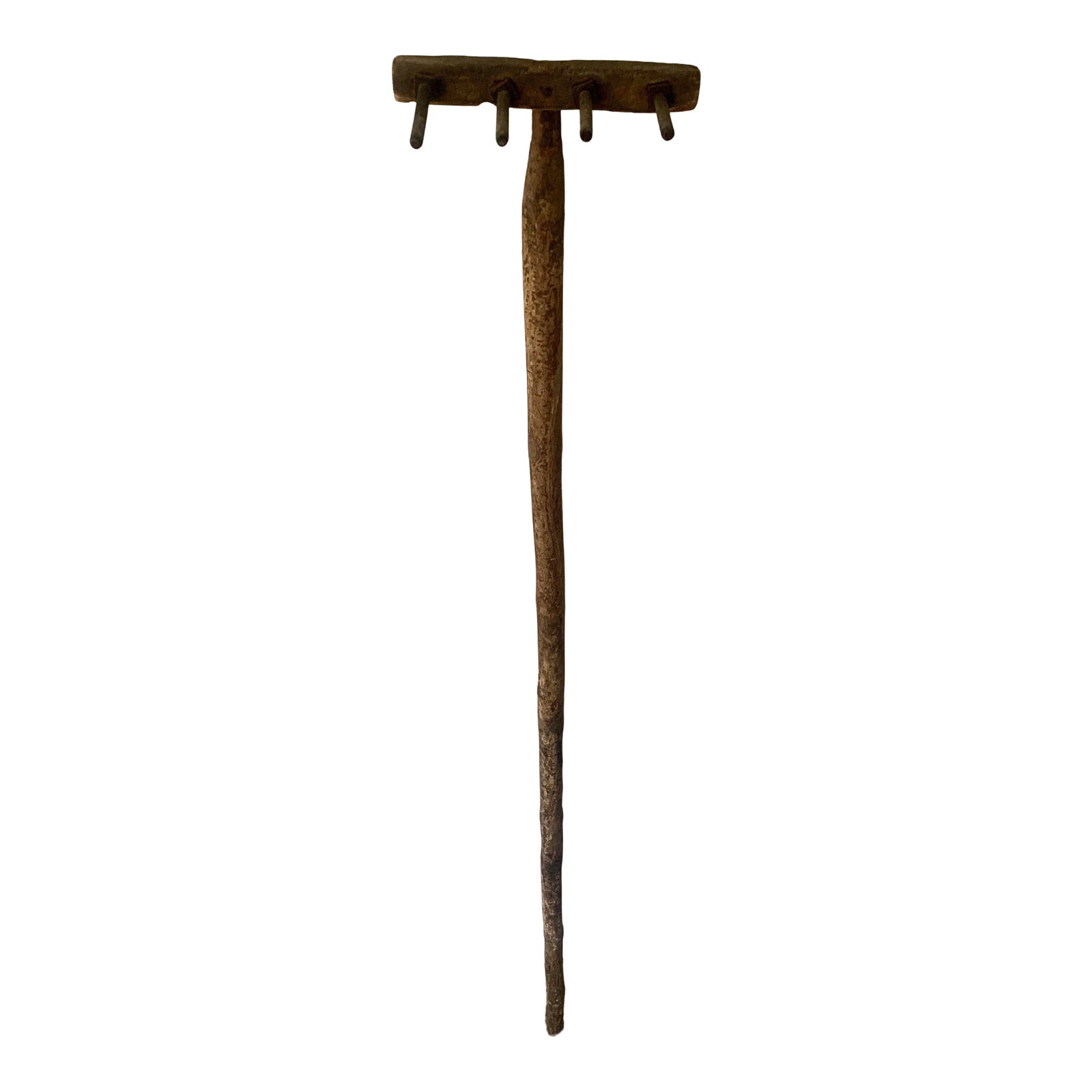 Early 20th Century Wooden Rake on Custom Wall Mount | Chairish
