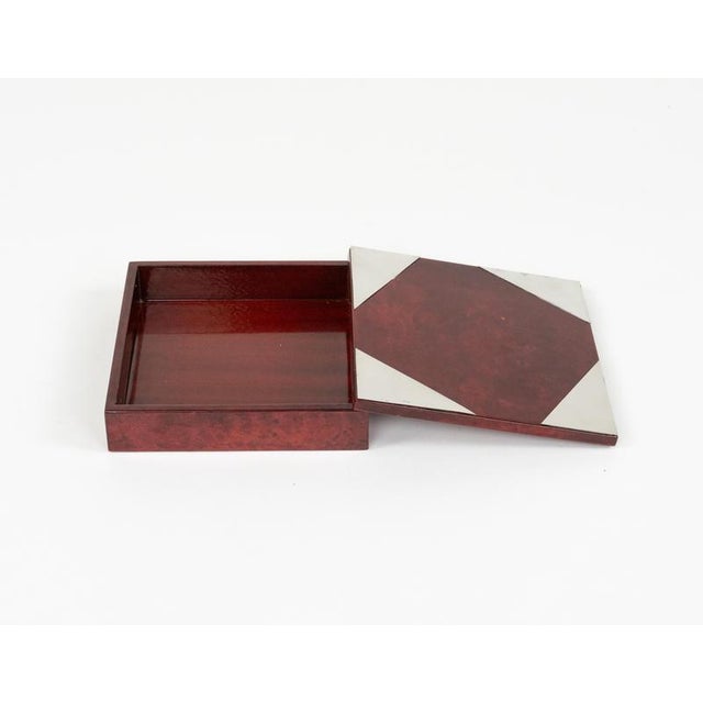 Mid-Century Modern Box in Red Goatskin and Chrome by Aldo Tura, 1960s For Sale - Image 11 of 18