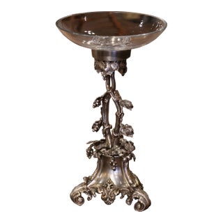 Mid-Century French Louis XV Silvered Bronze Surtout With Glass Bowl For Sale
