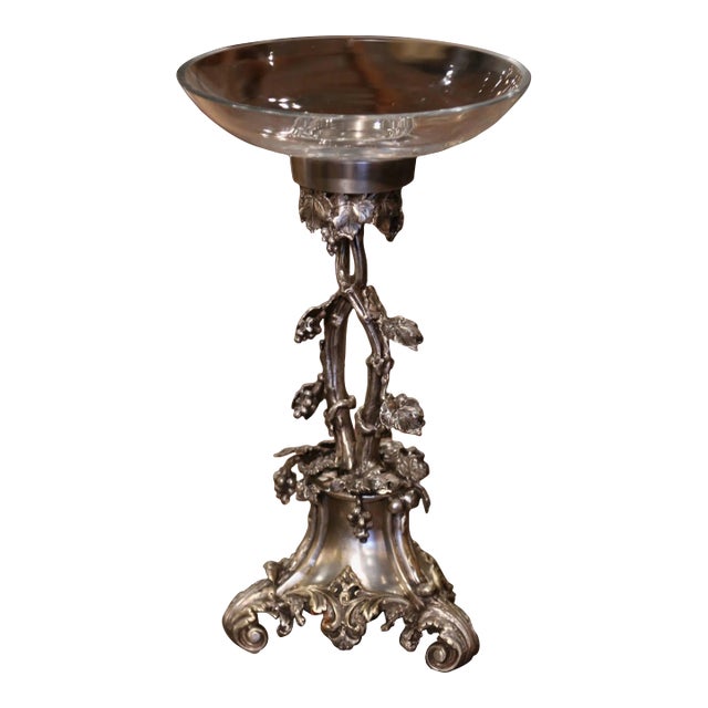 Mid-Century French Louis XV Silvered Bronze Surtout With Glass Bowl For Sale