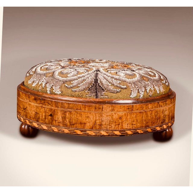 English Pair of English Walnut Beaded Footstools,c1840 For Sale - Image 3 of 18