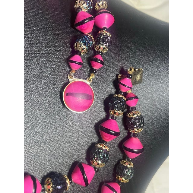 Metal MCM Jewelry Hot Pink Lava Bead Necklace and Earrings Demi-Parure For Sale - Image 7 of 7