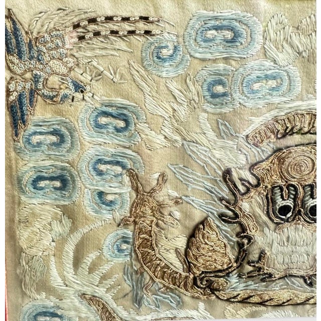 Antique 18th Century Chinese Silk Embroidery Dragon Tapestry Framed Qing Dynasty For Sale - Image 4 of 12