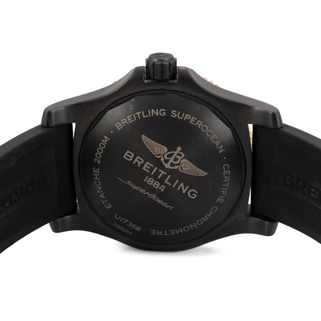 Early 21st Century Breitling Superocean 46mm U17368 Black Rubber Steel Two-Tone Rose Gold Watch For Sale - Image 5 of 11