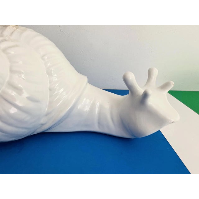 Amazing mid century Italian glazed white porcelain giant snail lamp designed like the real thing with whirled shell, foot,...