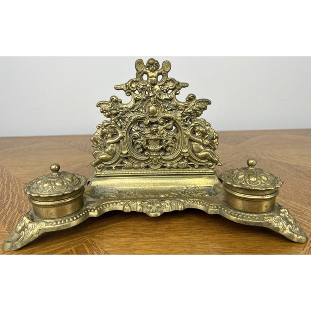 Vintage Inkwell Set in Brass For Sale - Image 3 of 13