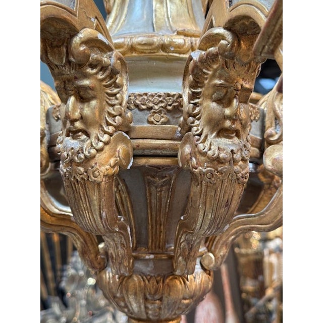 Traditional Antique French Carved and Parcel Gilt 8 Arm Chandelier For Sale - Image 3 of 7