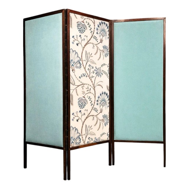 Three-Panel Screen in Brazilian Rosewood & Upholstered Fabrics by Sergio Rodrigues, 1960s For Sale