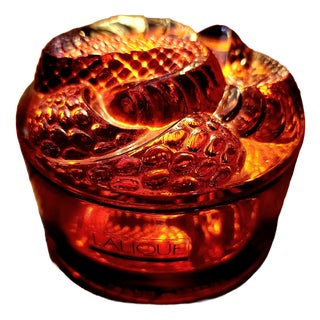 Serpent Coiled Snake Lidded Box in Amber Crystal by Lalique, France For Sale