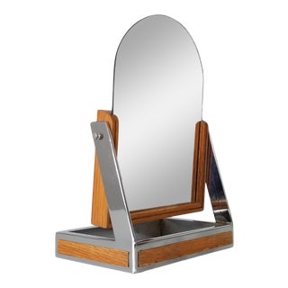 Mid-Century Chrome and Wood Vanity Mirror For Sale