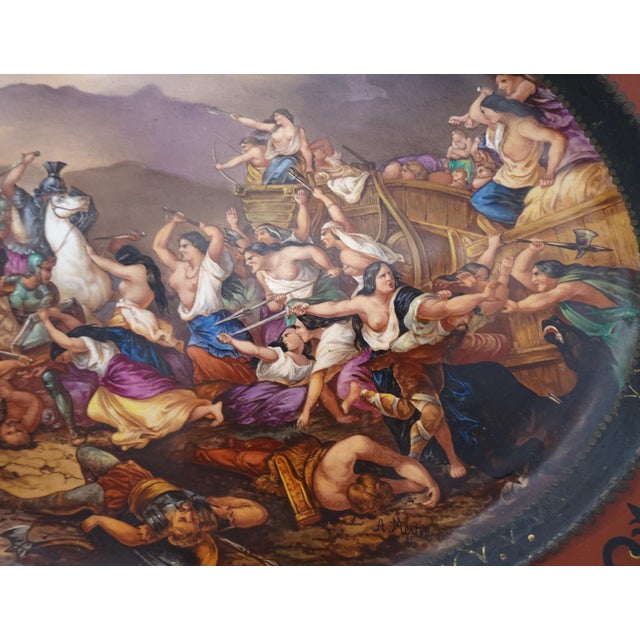Large Hand-Painted Wall Charger Plate Depicting Roman Battle with Semi Nude Sabine Woman, 1866 For Sale - Image 10 of 18
