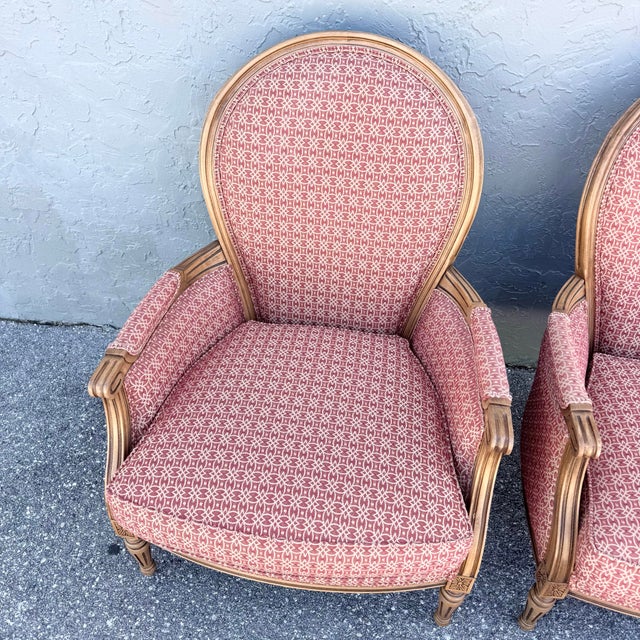 Wood Vintage French Provincial Lounge Chairs by Ethan Allen - A Pair For Sale - Image 7 of 11