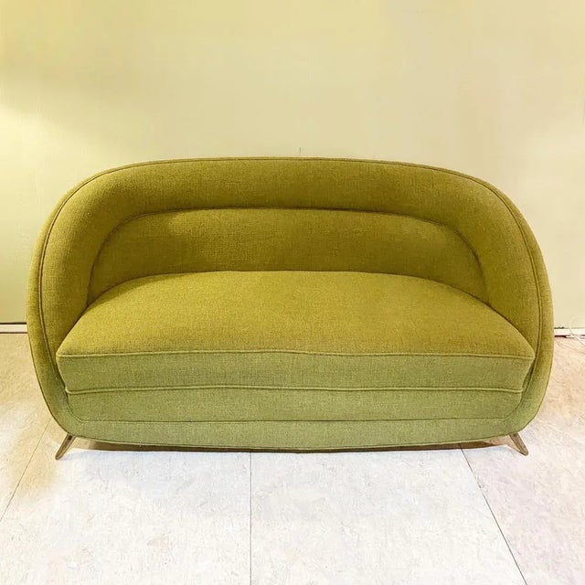 Italian Two-Seater Sofa in Lime Green with Brass Legs, 1960s For Sale - Image 3 of 10