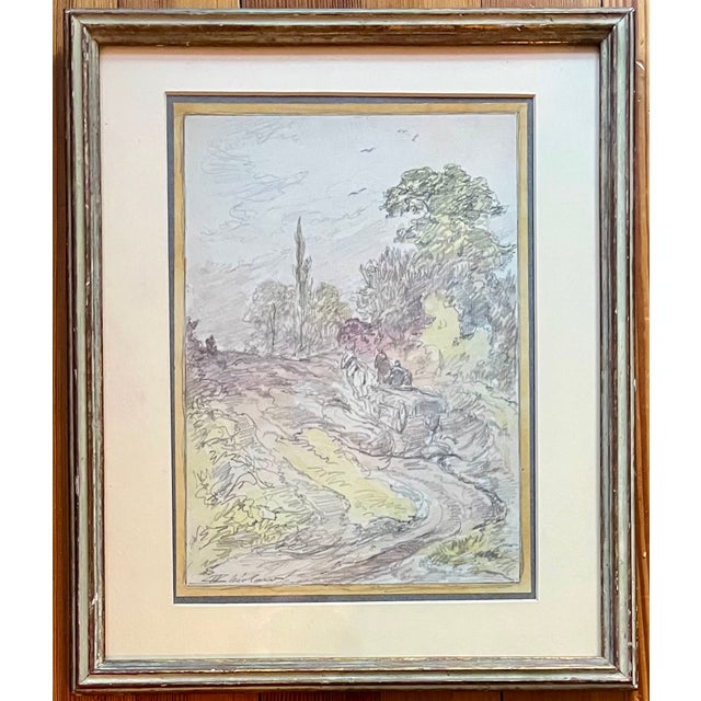 American Walter Shirlaw (Scottish-American 1838 – 1909) Antique 19th Century Mixed Media Watercolor Painting and Pencil Drawing of a Country Landscape For Sale - Image 3 of 10