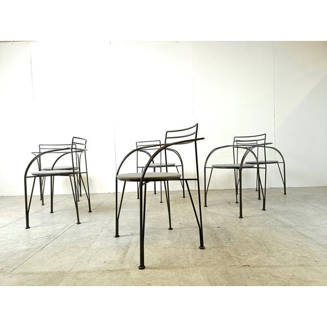 Vintage Italian Dining Chairs with Armrests, 1980s, Set of 6 For Sale - Image 6 of 10