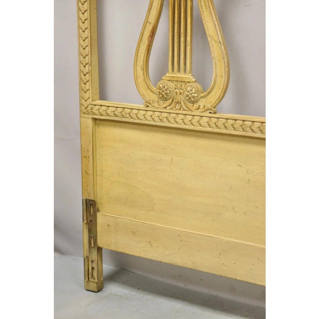 Vintage Italian Neoclassical Carved Lyre Harp Wooden King Size Bed Headboard For Sale - Image 9 of 10