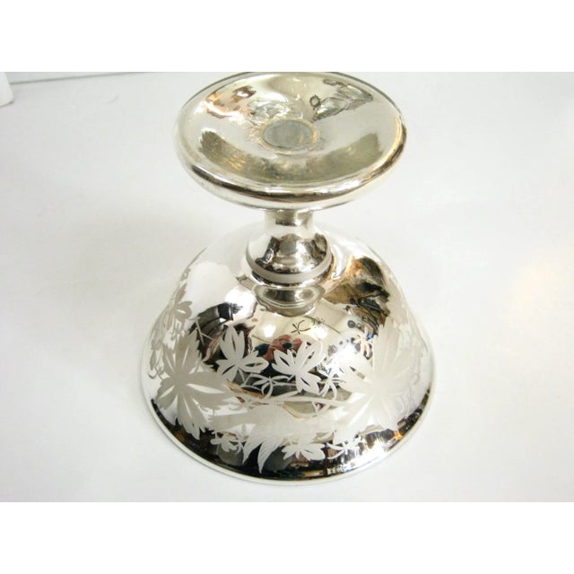 Antique Mercury Glass Silver Hand Painted Vase For Sale - Image 4 of 5