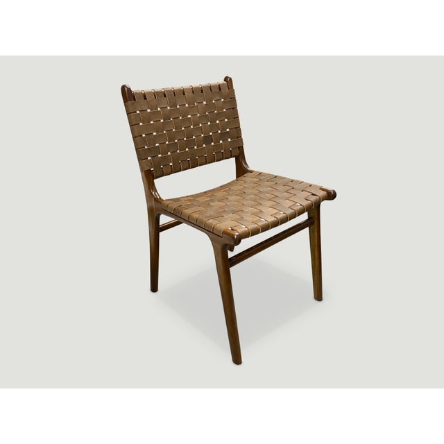 Andrianna Shamaris Modern Chair Series Single Backed Leather Woven Chair For Sale - Image 4 of 6