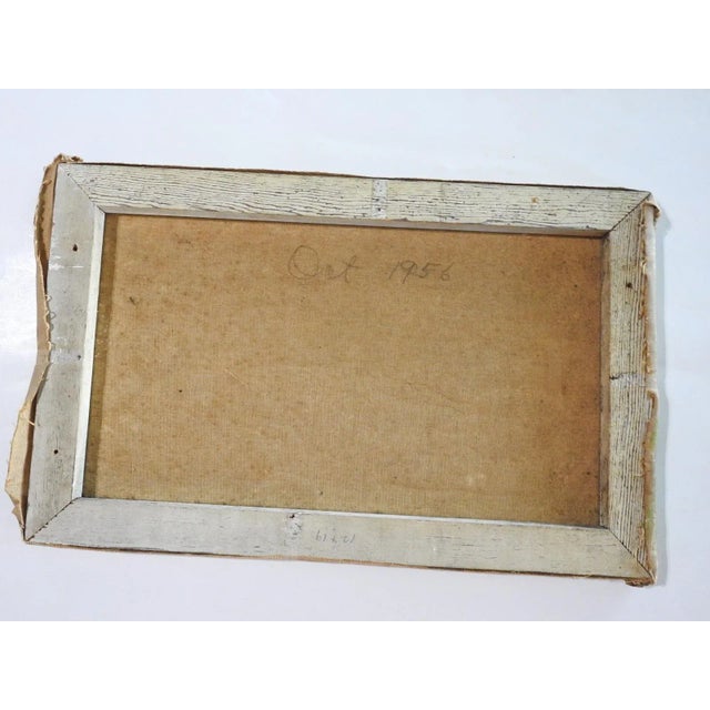 Blue 1956 Tonal Folk Art Winter Forest Landscape Painting For Sale - Image 8 of 8