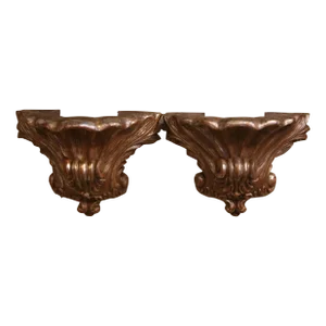 Pair 19th Century Louis XV Carved Giltwood Wall Brackets Consoles From Provence