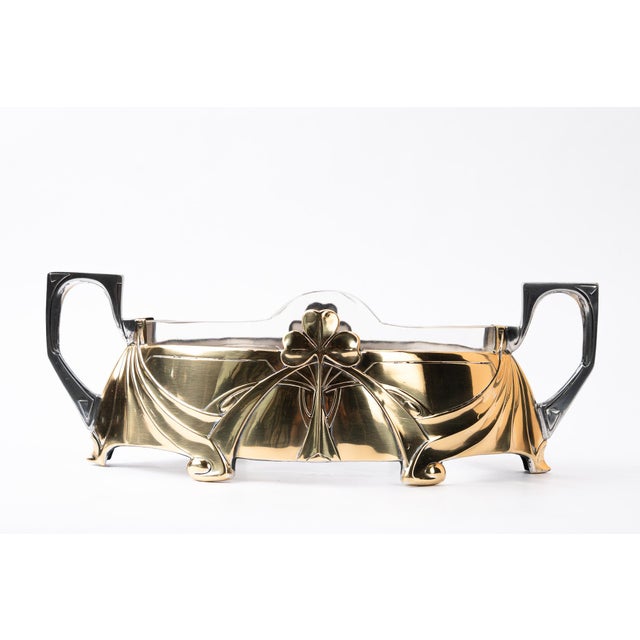 Jugendstil Centerpiece in Alpaca and Brass with Glass, 1908 For Sale - Image 11 of 15