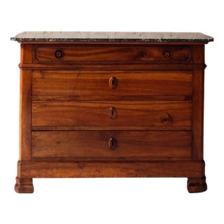 19th Century French Walnut Chest of Drawers With Marble Top For Sale