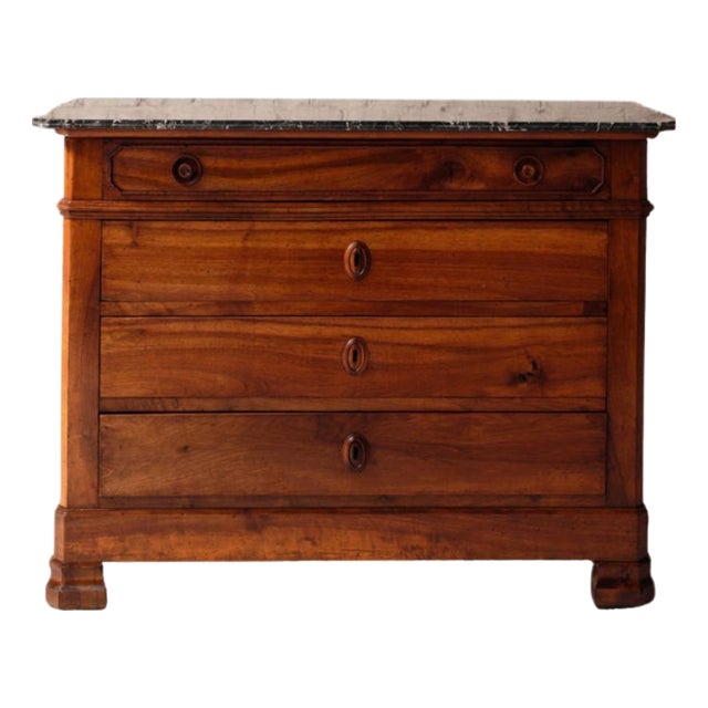 19th Century French Walnut Chest of Drawers With Marble Top For Sale