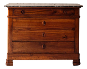 19th Century French Walnut Chest of Drawers With Marble Top