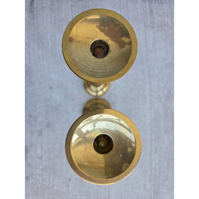 Mid-Century Modern Vintage Indian MCM Solid Brass Candlesticks – 14.5” - Set of 2 For Sale - Image 3 of 6